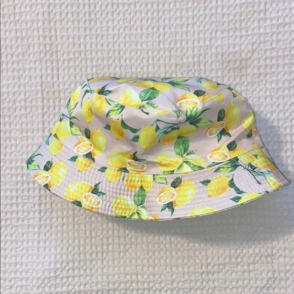 ☀️😎 Yellow & Green Reversible Lemon Print Bucket Hat - Picture 2 of 2
